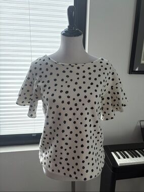 ANTHROPOLOGIE Women's Cream Polka Dot Short Sleeve Top